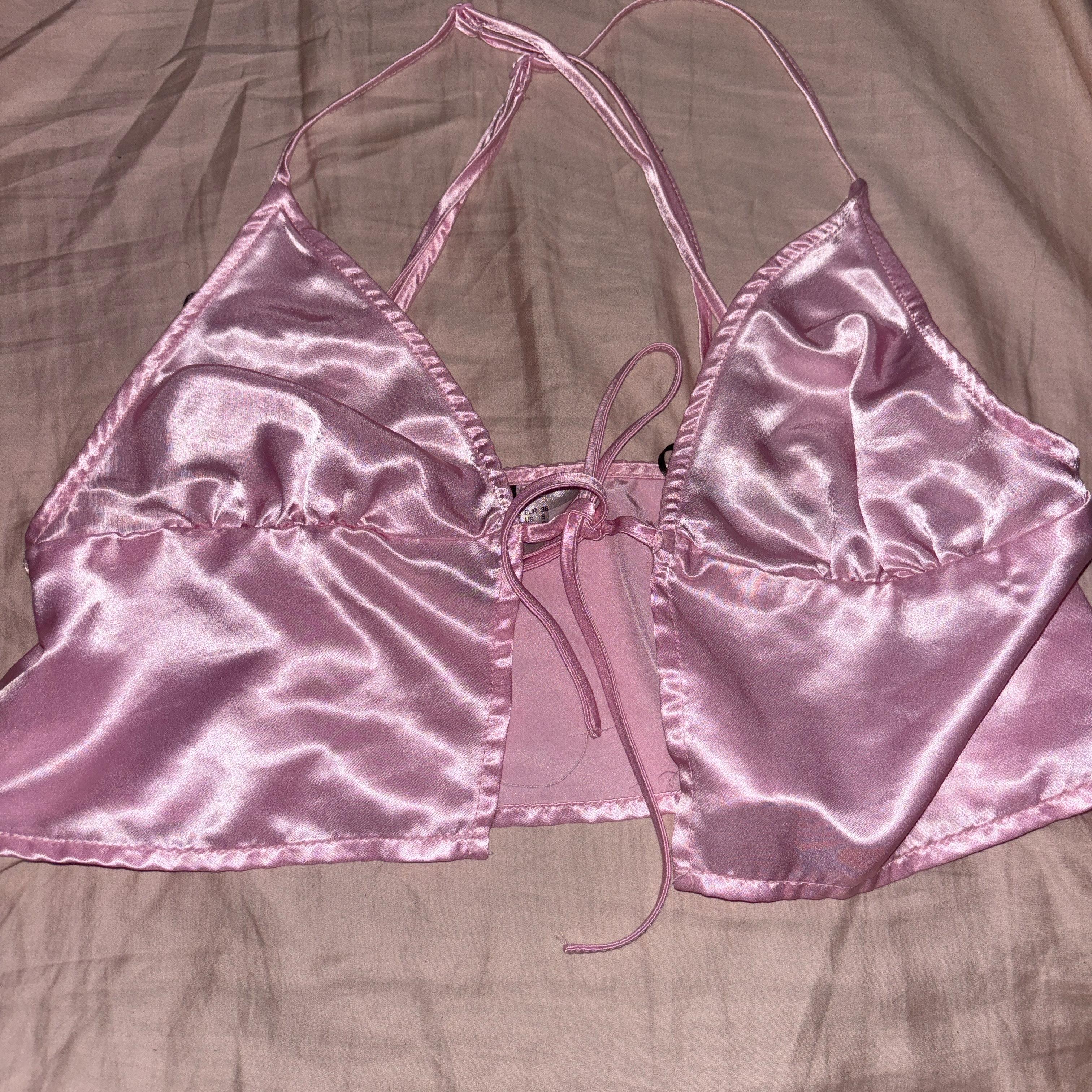 pink satin tie top