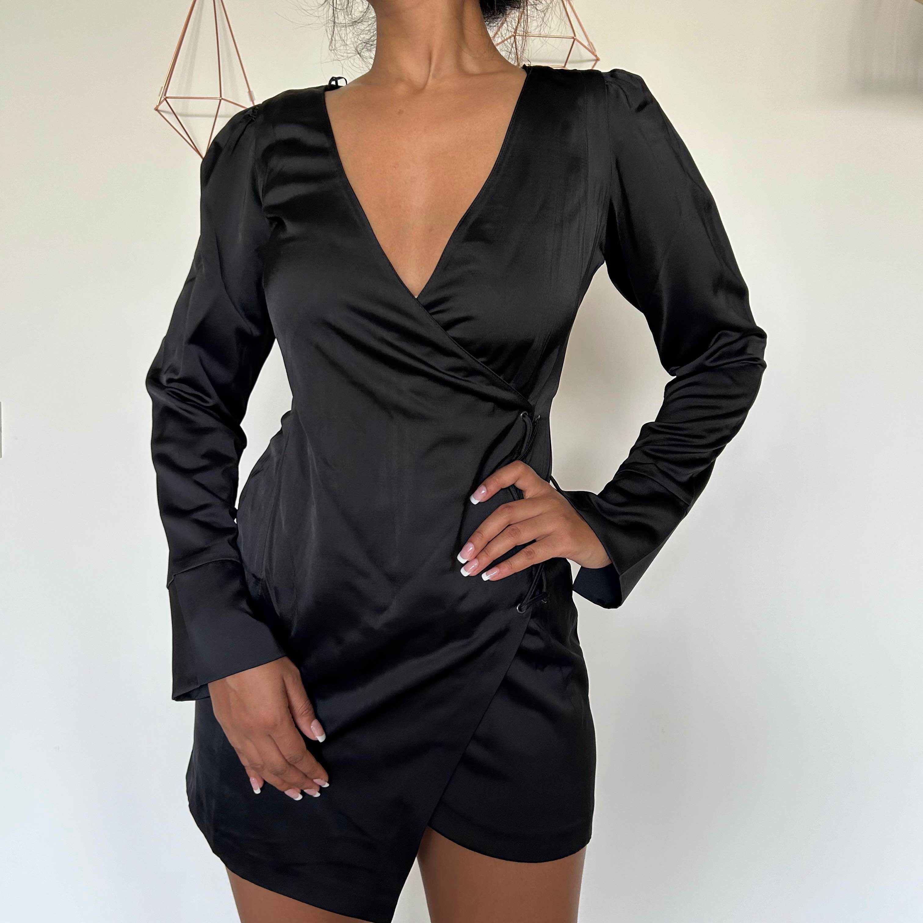 Zara black satin long sleeve