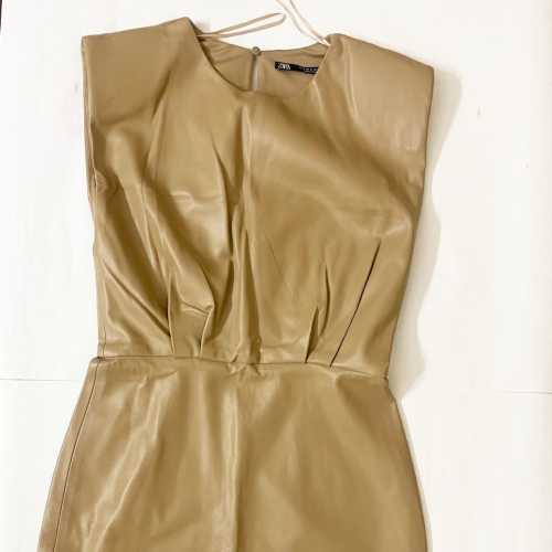 slim fit dress slacks Zara Brown Faux Leather Midi Secretary Dress Large Sheath Dress – Cougar  Vintage Shop main image 0